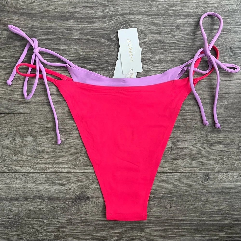 L*SPACE Mackena Layered Bikini Bottom XL Bitsy Cheeky Seamless Hot Cherry Jewel